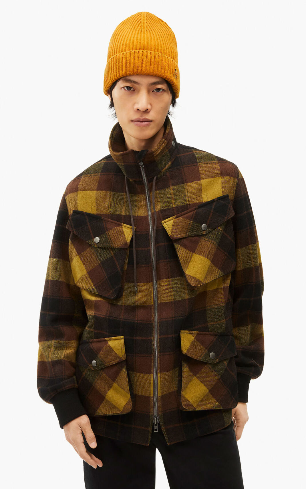 Vestes Kenzo Checkered wool Homme Marron Foncé | UFLP-43890